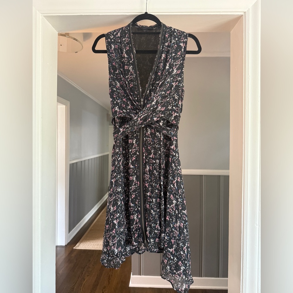 AllSaints Black and Floral Print Asymmetrical Sundress